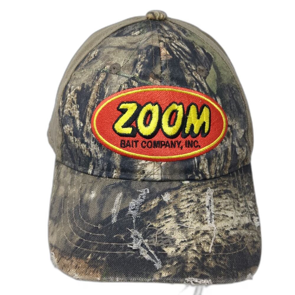 Zoom Bait Company Woodland Camo Logo Baseball Cap Brown Green One Size Hat Strap